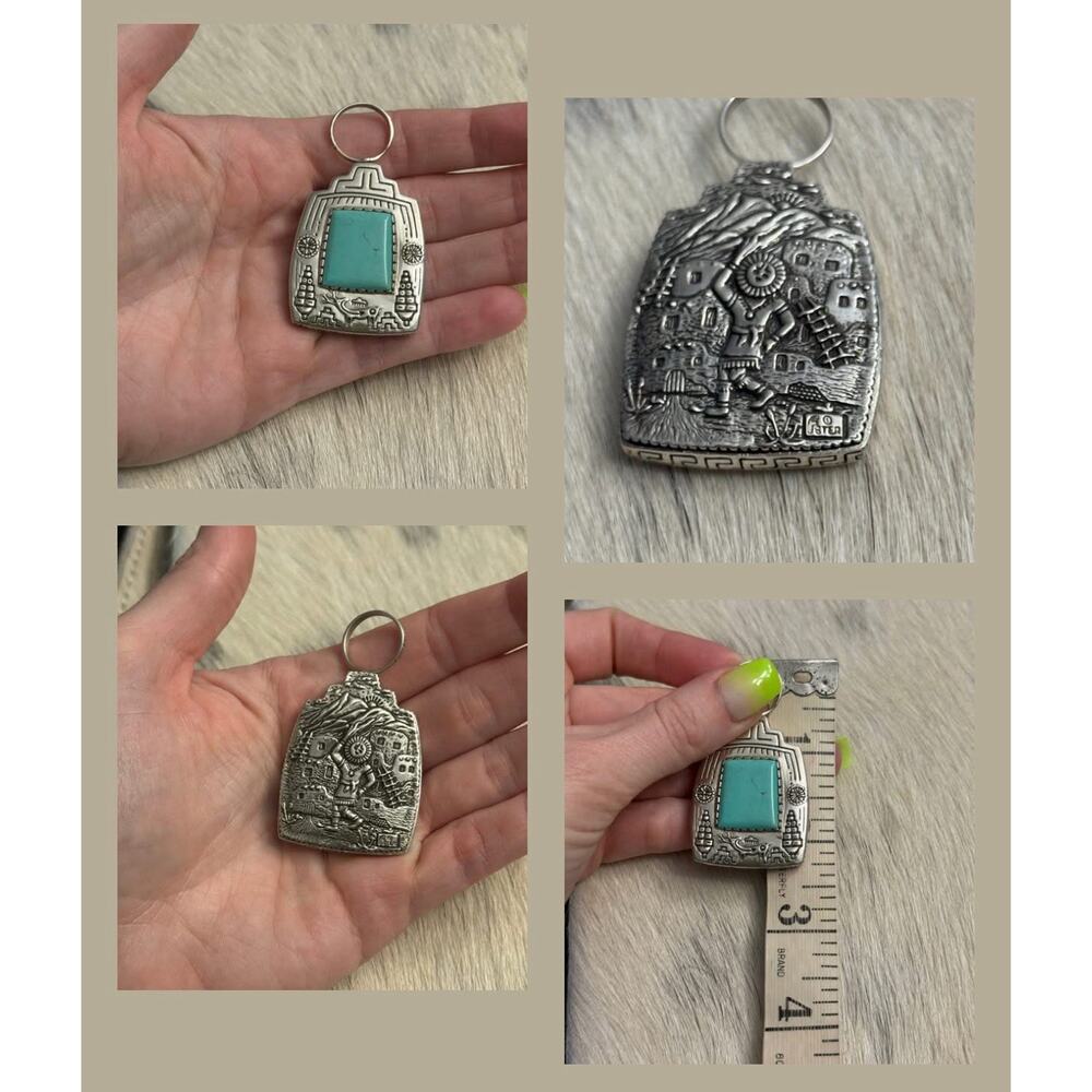 Carol Felley Sterling Silver Turquoise Story Teller Kokopelli Reversible Pendant